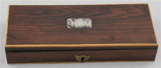 A 19th century rectangular calamander surgeons box, 7.75in.